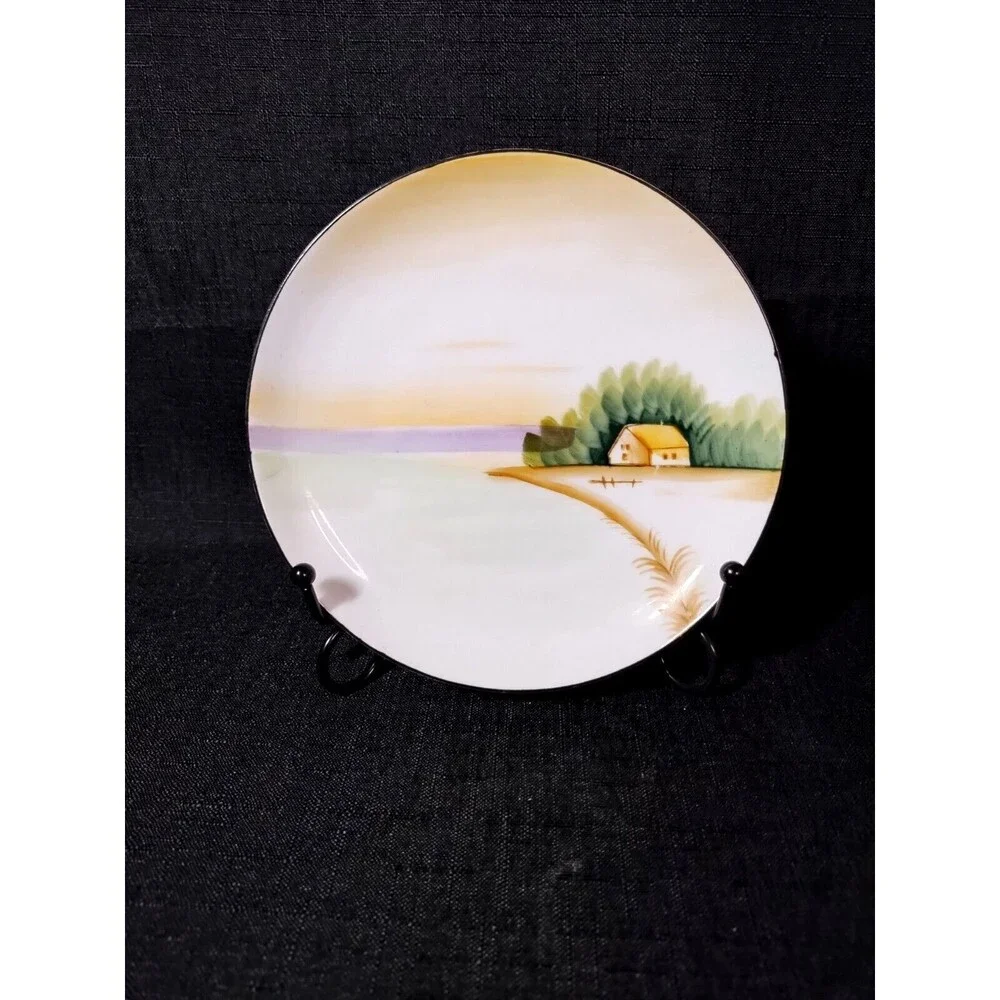 Set of 3 Vintage Meito Japan Hand Painted Scenic Lakeside Decorative Plates